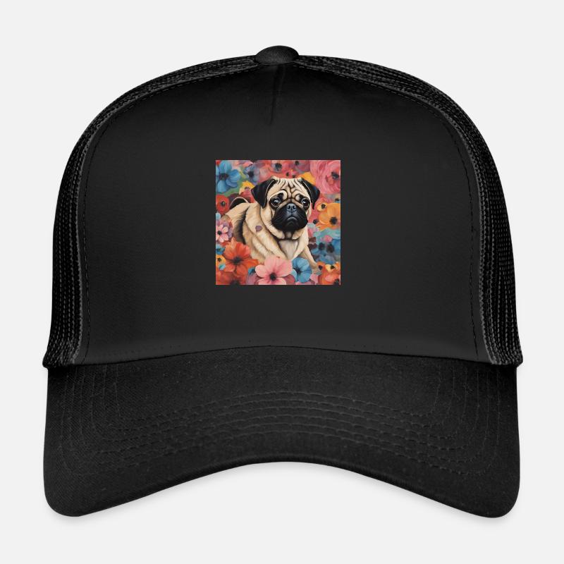 Mops Design - Trucker Cap - Schwarz/Schwarz
