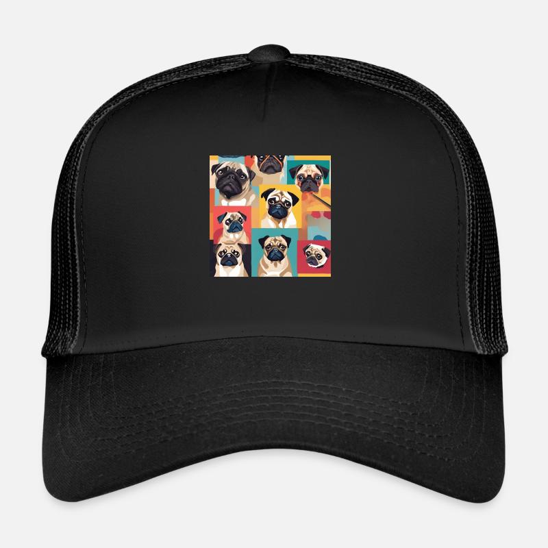 Mops Collage - Trucker Cap - Schwarz/Schwarz