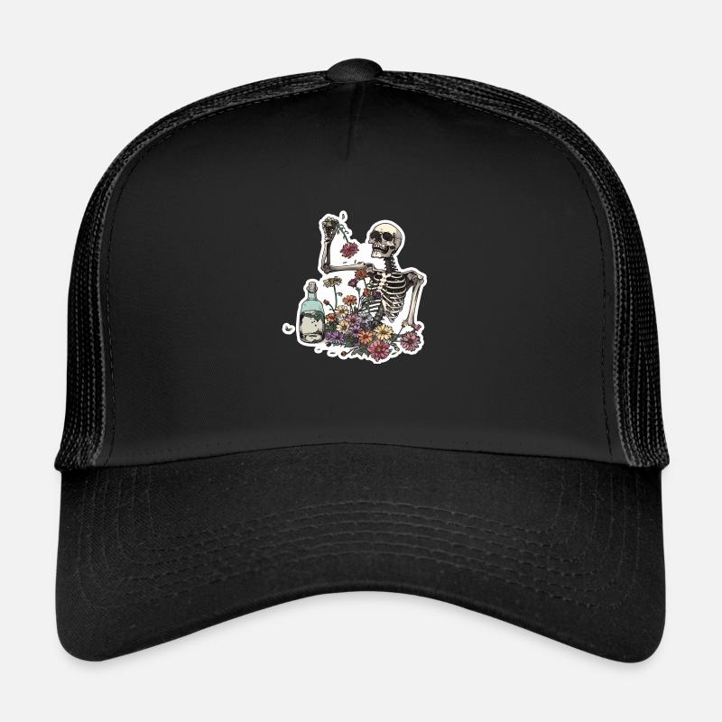 Plant Lover Skeleton Flowers Trucker Cap