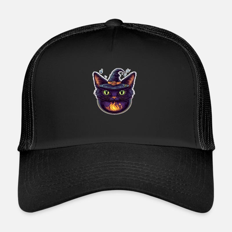 Chat Chaudron Chat Sorcière Halloween Casquette trucker 