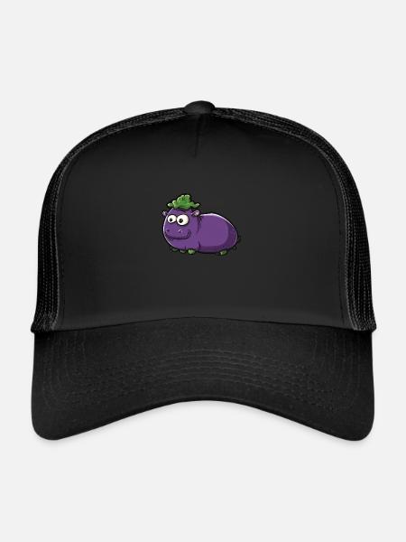 Hippopotame aubergine drôle de motif animal et végétal - Casquette trucker  - noir/noir - Devant