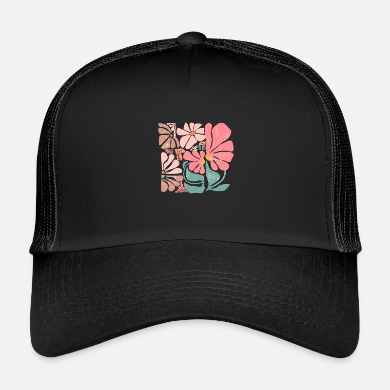 Fleurs groovy rétro rose Casquette trucker 