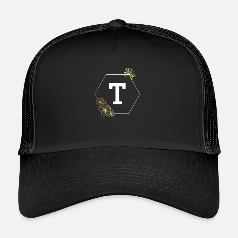 Buchstabe t Goldener Blumenrahmen Trucker Cap