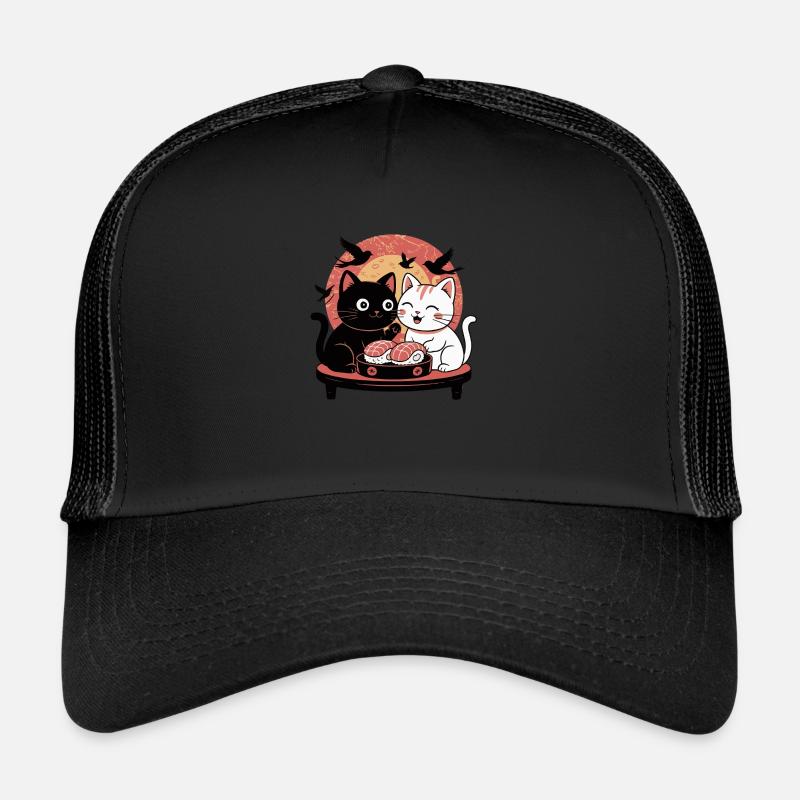 Sushi Cats at Sunset – Japanese Sti - Trucker Cap - black/black