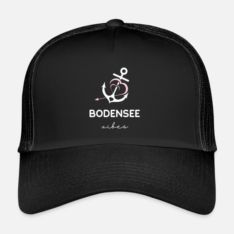 Bodensee Vibes - White Rose - Trucker Cap - Schwarz/Schwarz