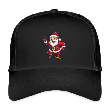 Weihnachtsmann Drabbing mit Bart und Mütze - Trucker Cap - Schwarz/Schwarz - Vorne