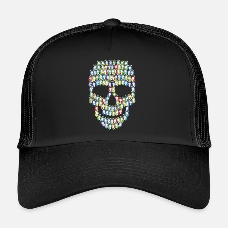 Totenkopf Einhörner | Fabelwesen Regenbogen Kopf - Trucker Cap - Schwarz/Schwarz