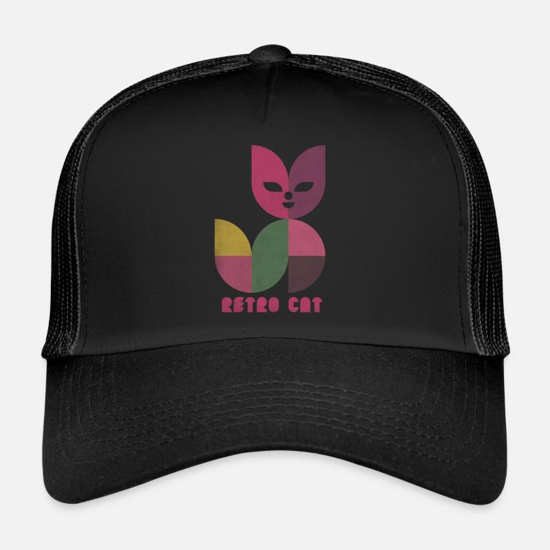 Retro Katze - Trucker Cap - Schwarz/Schwarz