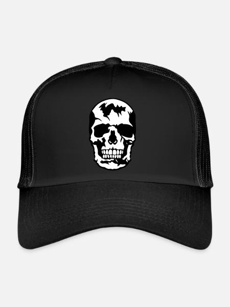 tete de mort squelette crane skull - Casquette trucker  - noir/noir - Devant