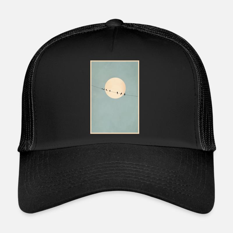 Vögel auf der Leine - Trucker Cap - Schwarz/Schwarz