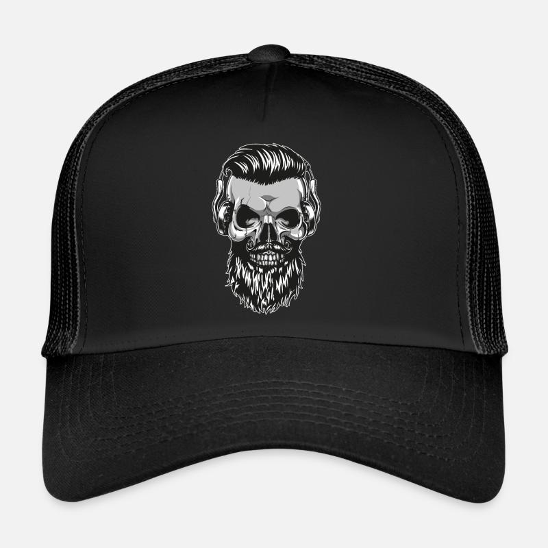 Crâne de hipster avec barbe et écouteurs Casquette trucker 