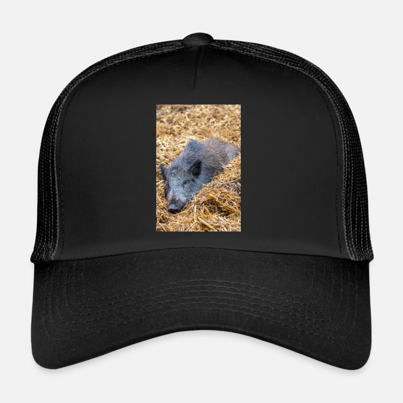 Wild boar (in german Wildschwein) Sus scrofa - Trucker Cap - Schwarz/Schwarz