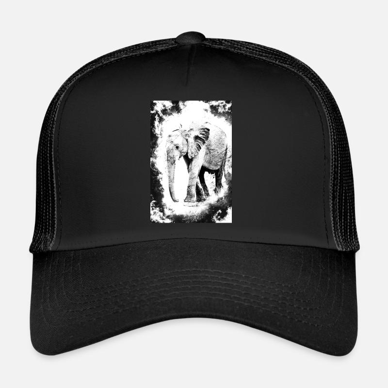 éléphant en noir et blanc Casquette trucker 