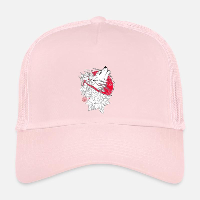 Wolf, iris and peony from Japan Trucker Cap