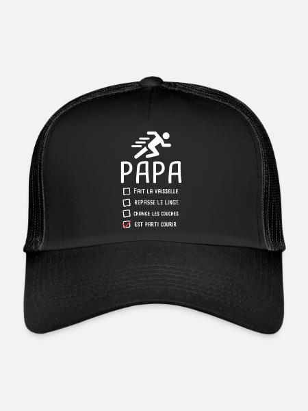 Papa est parti courir fête des pères footing - Casquette trucker  - noir/noir - Devant