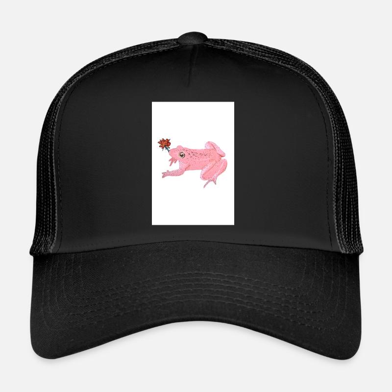 Rosa Frosch mit Blume - Trucker Cap - Schwarz/Schwarz