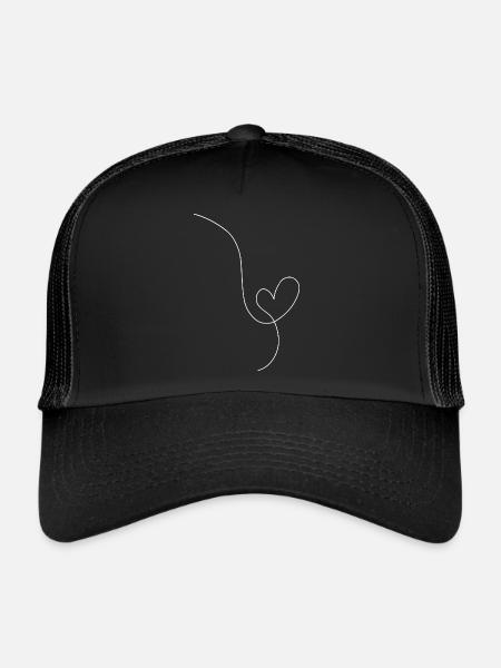 Coeur noir dessin au blanc - Casquette trucker  - noir/noir - Devant