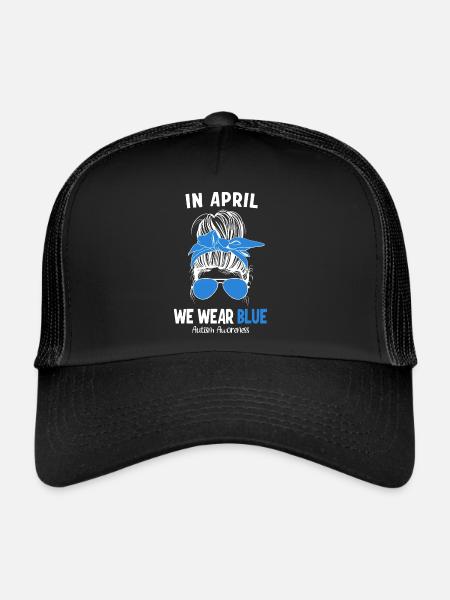 En avril, nous portons Blue Autism Awareness - Casquette trucker  - noir/noir - Devant