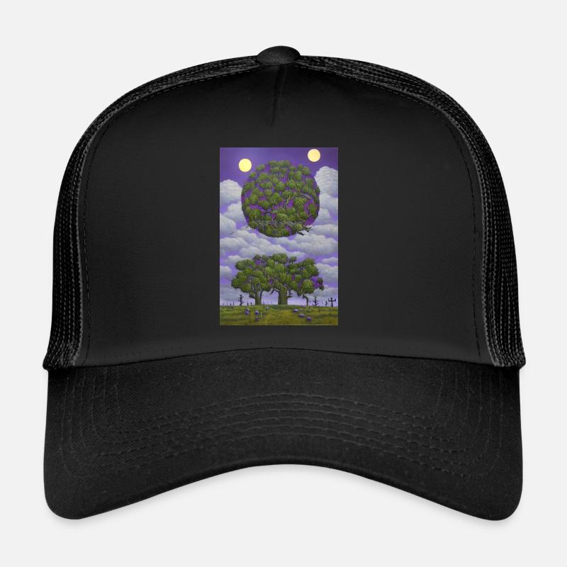 Arbre et lune - Casquette trucker  - noir/noir