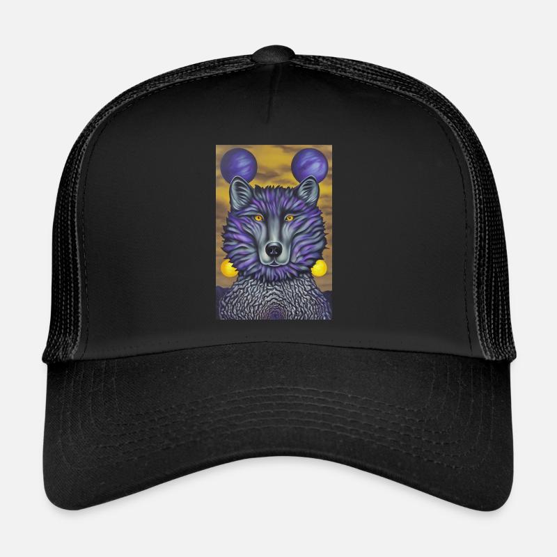 Wolf with moon - Trucker Cap - black/black