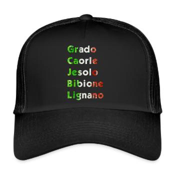 Grando bis Lignano der Hausmeisterstrand - Trucker Cap - Schwarz/Schwarz - Vorne