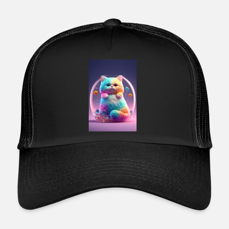 Chat coloré - Casquette trucker  - noir/noir