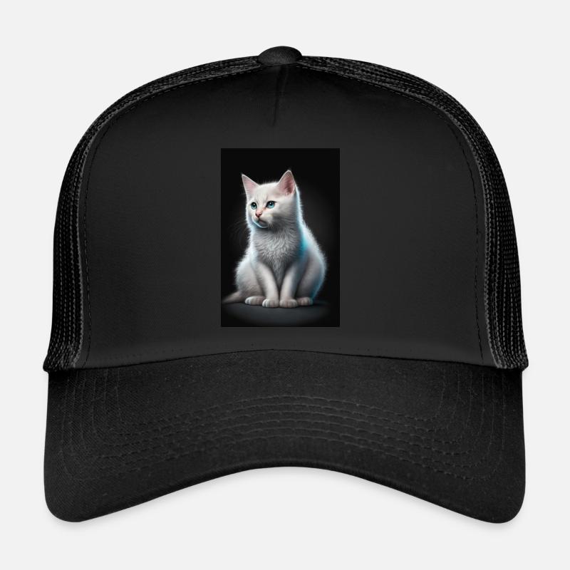 Weiße Katze - Trucker Cap - Schwarz/Schwarz