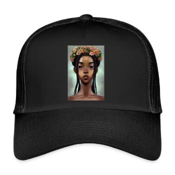 Black women - Afro American- crown of flowers - Trucker Cap - black/black - Front