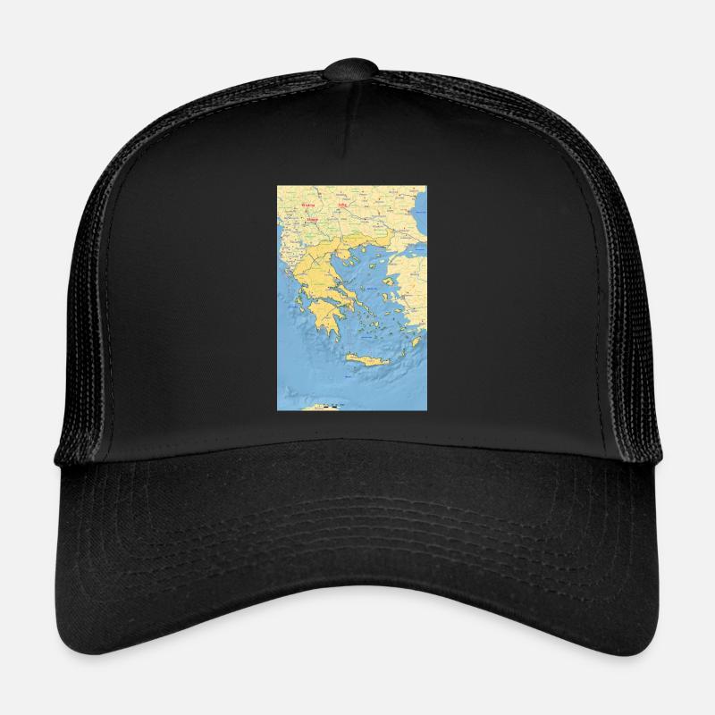 Greece map with cities, roads, rivers, lake Trucker Cap