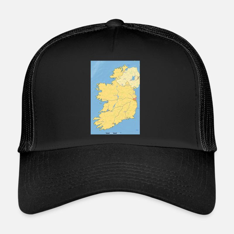 Ireland map with cities, roads, rivers, lakes Trucker Cap