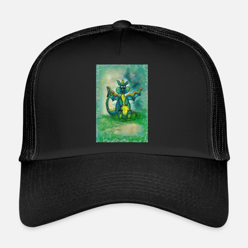 Drache mit Hintergrund - Trucker Cap - Schwarz/Schwarz