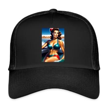 Pin Up Girl in Boot - Trucker Cap - black/black - Front