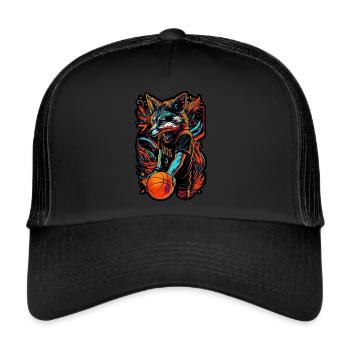 Basketball Fuchs Spieler Neon Fox Sport Ballsport - Trucker Cap - Schwarz/Schwarz - Vorne