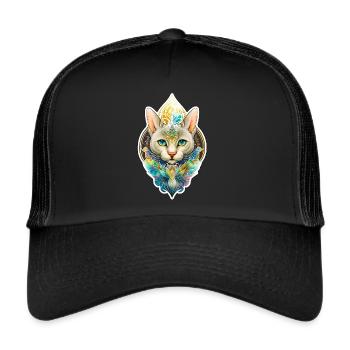 Spirituell Yoga Katzen Mandala Aquarell Katze Tier - Trucker Cap - Schwarz/Schwarz - Vorne