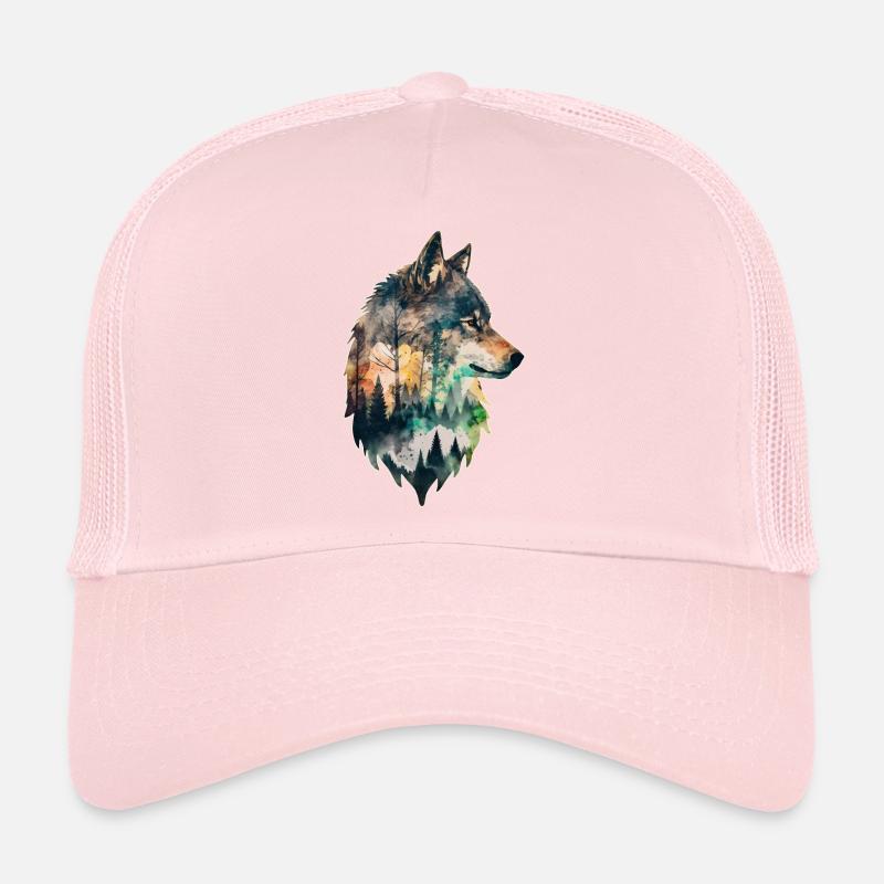 Wolf Double Exposure Forest Nature Hiking Wilderness Trucker Cap