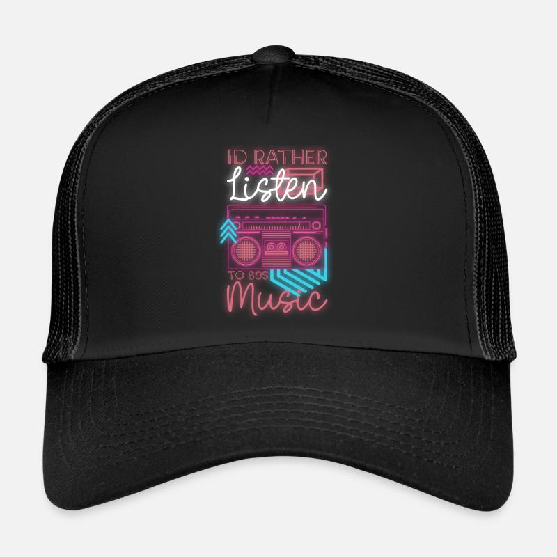 80er Disco Kostüm - Trucker Cap - Schwarz/Schwarz