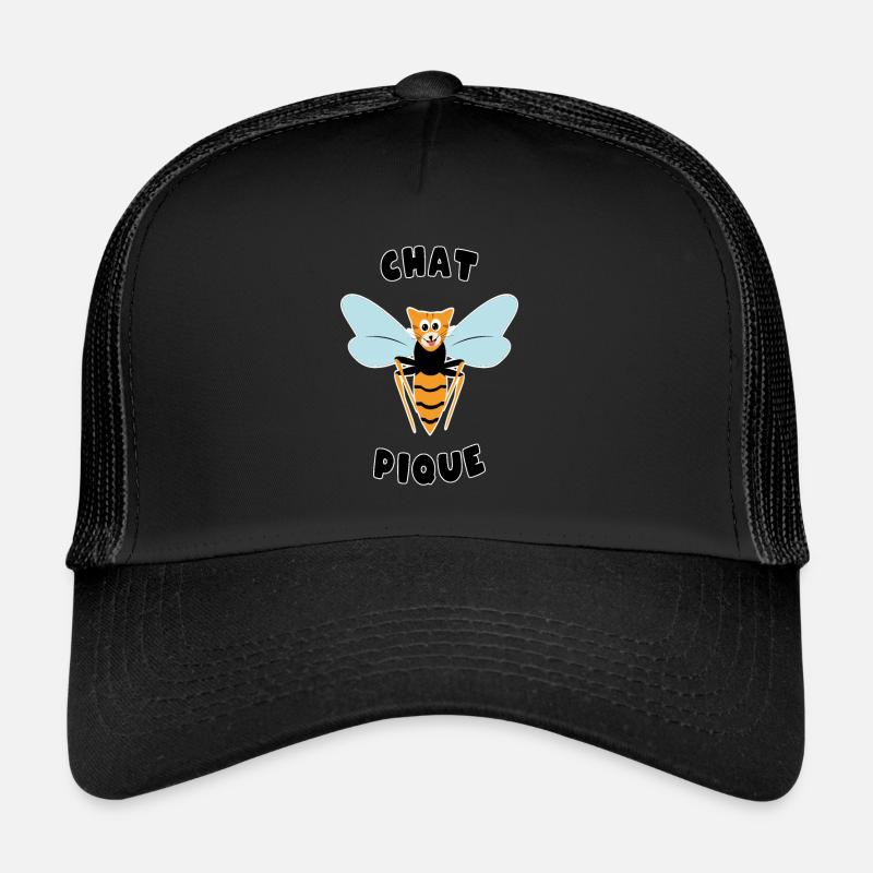 "Roupette le chat" . Chat pique guêpe - Casquette trucker  - noir/noir