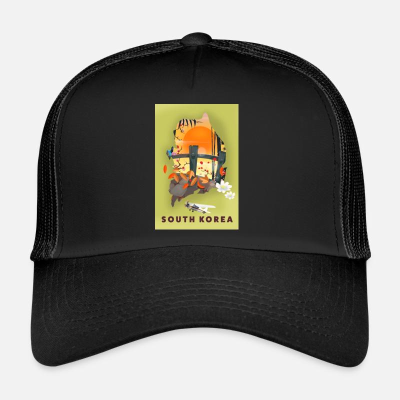 South Korea Travel poster map Trucker Cap