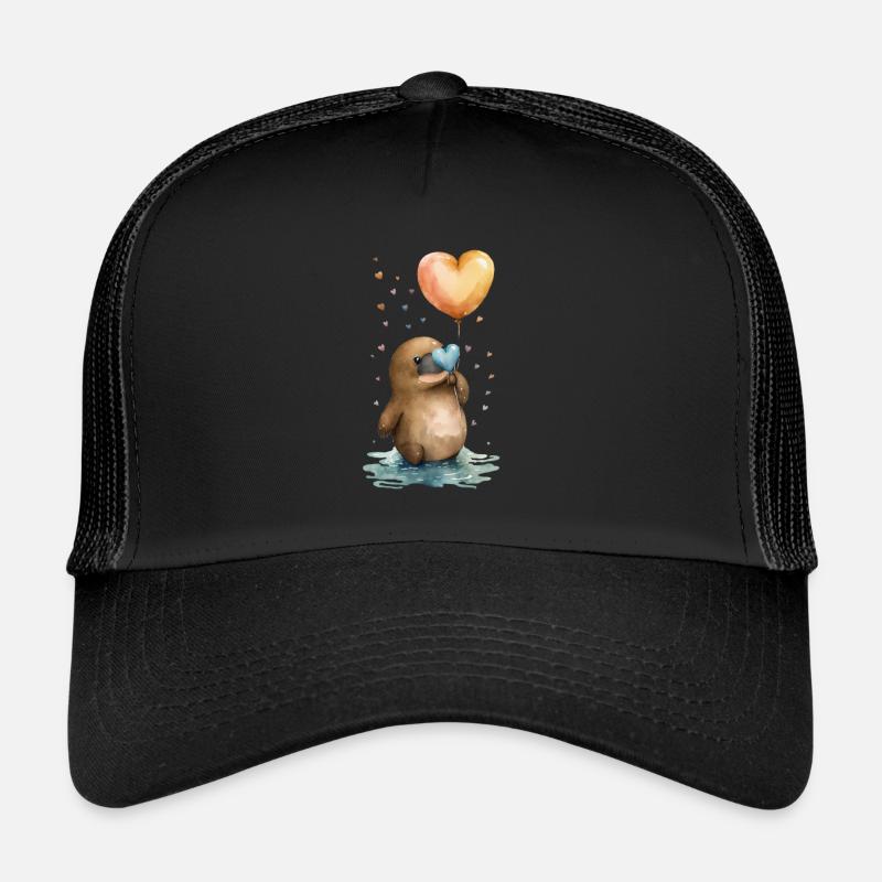 Schnabeltier Aquarell Herz - Trucker Cap - Schwarz/Schwarz