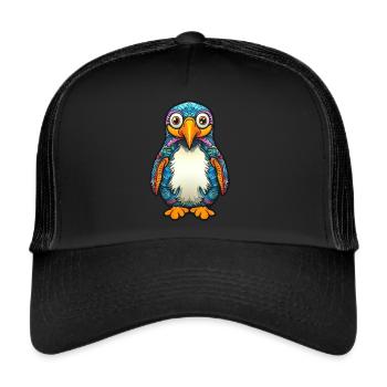 Cooler bunter Pinguin mit Ornamenten - Trucker Cap - Schwarz/Schwarz - Vorne