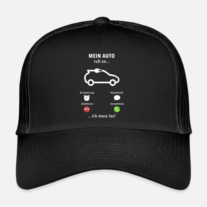 Mein Auto ruft an - ich muss los - Spruch - Trucker Cap - Schwarz/Schwarz