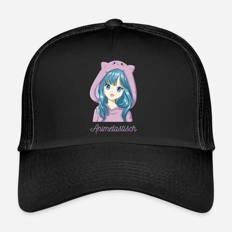 Süßes Anime/Manga Mädchen mit Cosplay-Pullie. Trucker Cap