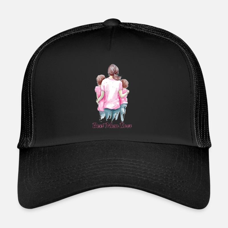 Mutter und Kinder von hinten - Trucker Cap - Schwarz/Schwarz