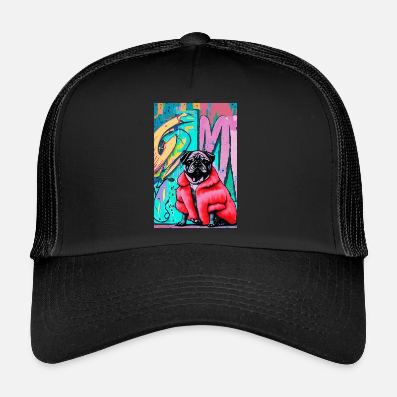 Pop Art | Cute pug in red fur coat Trucker Cap