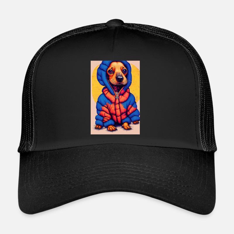 Pop Art Dachshund with Oversized Puffer Jacket Trucker Cap