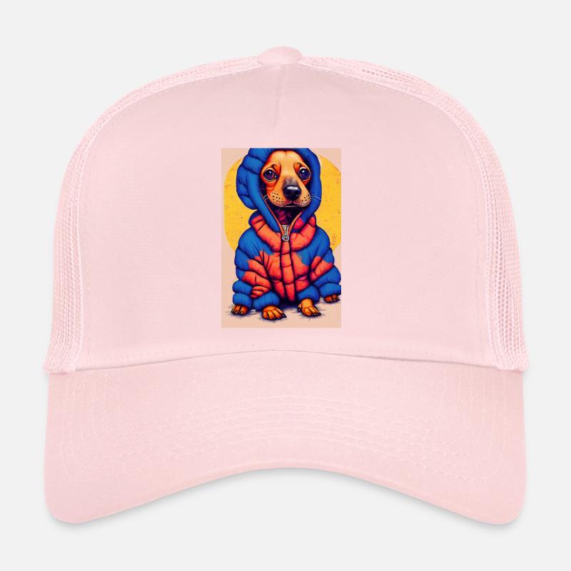 Pop Art Dachshund with Oversized Puffer Jacket Trucker Cap