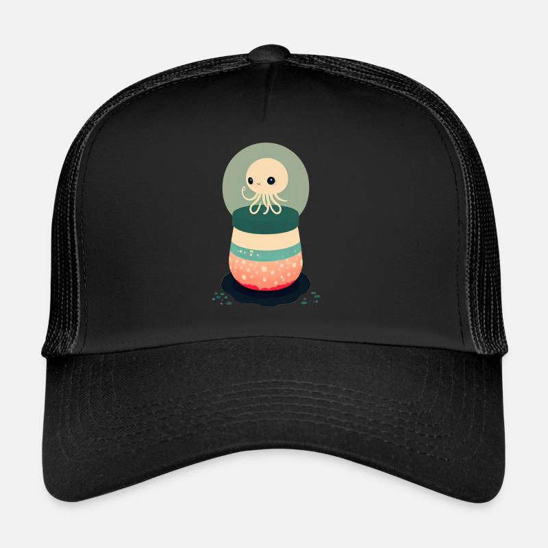 Mignonne pieuvre assise dans sa joyeuse petite bulle Casquette trucker 