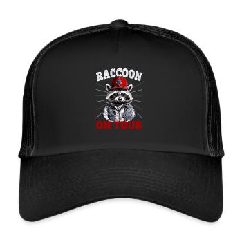 Trucker Waschbär - Trucker Cap - Schwarz/Schwarz - Vorne