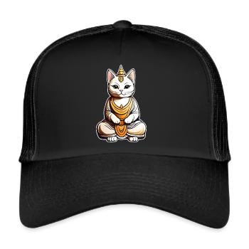 Niedliche Katze in Buddha Yoga Position - Trucker Cap - Schwarz/Schwarz - Vorne
