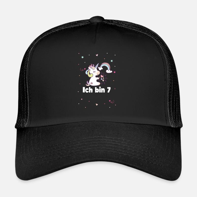 Ich bin 7 Mädchen Einhorn - Trucker Cap - Schwarz/Schwarz